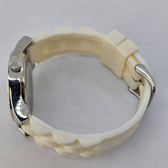 Women's Watch 36MM Gray Dial Crystal Bezel White Plastic Bands New Battery - Picture 9 of 13